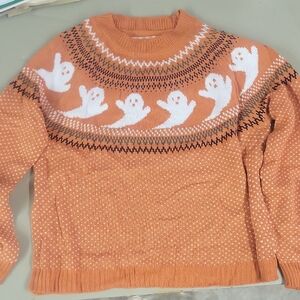 Orange Ghost Pattern Sweater